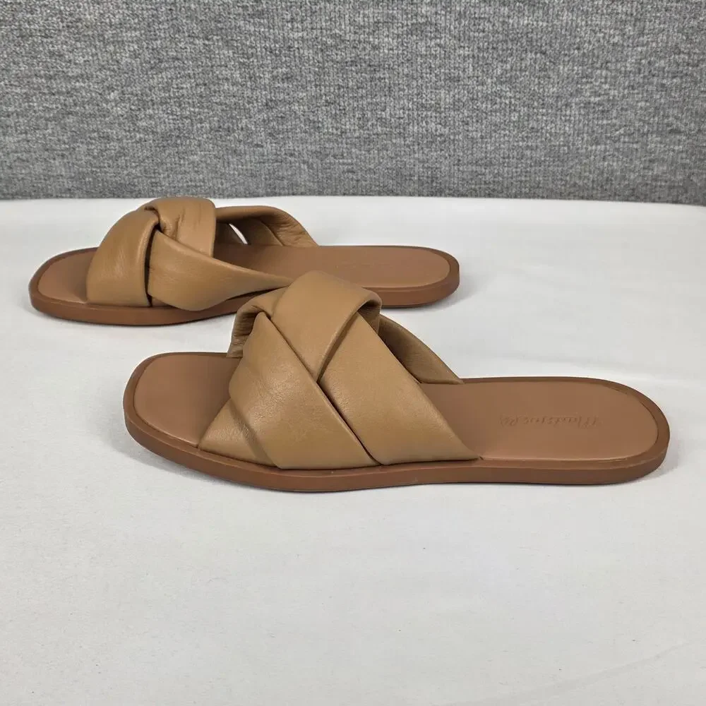 MADEWELL WOMENS JAYNA BRAIDED TAN LEATHER SLIDE SANDAL SIZE 9.5 ITEM ND963